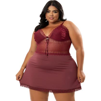 Imagem de Camisola Plus Size Sexy Renda Tule Transparente Lua de Mel Baby Doll Vestido de Dormir Com Calcinha