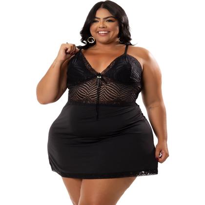 Imagem de Camisola Plus Size Sexy Renda Tule Transparente Lua de Mel Baby Doll Vestido de Dormir Com Calcinha