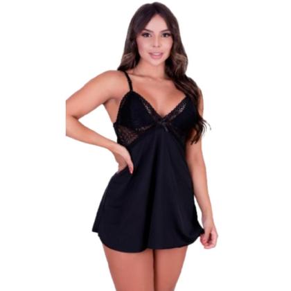 Imagem de Camisola Sensual Com Renda E Alças Ajustáveis Decote Nas Costas Pijama Linha Noite