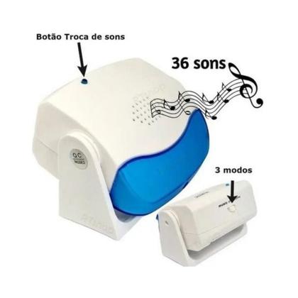 Imagem de Campainha Anunciador Sem Fio Sensor  Presença e 36 Toques SS Conforto