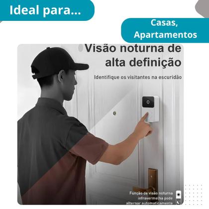 Imagem de Campainha Câmera Wifi S/Fio Externa Tempo Branco Portátil