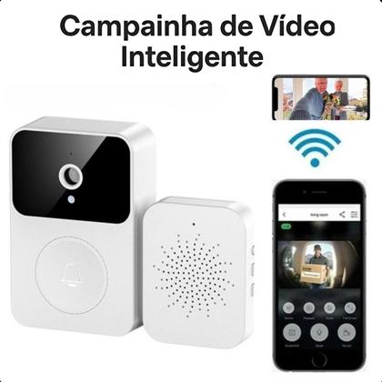 Imagem de Campainha Inteligente Wi-Fi Branca com Áudio Externo e Câmera