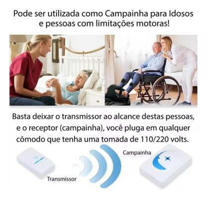 Imagem de Campainha residencial Inteligente Sem Fio eletrônica wifi 100 Metros longo alcance bivolt wireless c/ 32 toques plug play prova d'água resistente