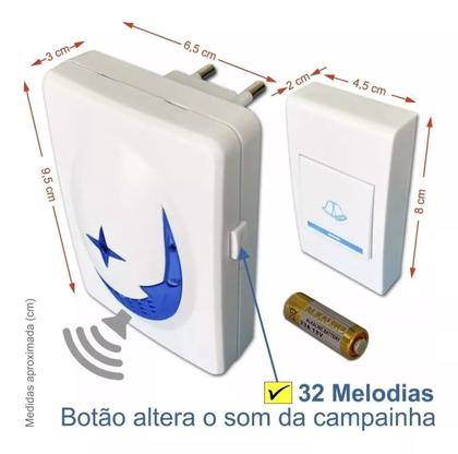 Imagem de Campainha residencial Inteligente Sem Fio eletrônica wifi 100 Metros longo alcance bivolt wireless c/ 32 toques plug play prova d'água resistente