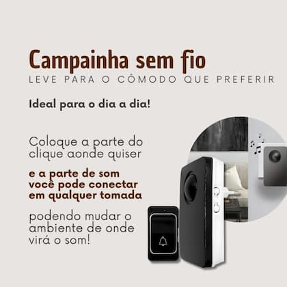 Imagem de Campainha Sem Fio Bivolt A Prova d'água Residencial com 38 Toques Longo Alcance ate 200 Metros