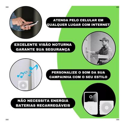 Imagem de Campainha Sem Fio Residencial Inteligente Wifi Video Premium
