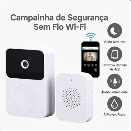 Imagem de Campainha Wi-Fi Branca com Câmera e Áudio, Sem Fio, Inteligente