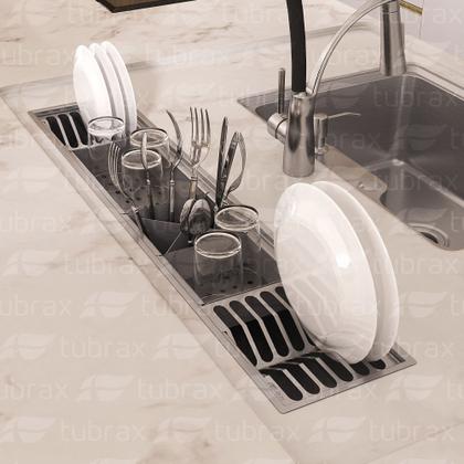 Imagem de Canal organizador úmido de cozinha com tampa em inox 304 com 5 módulos 90x18