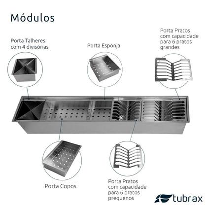 Imagem de Canal organizador úmido de cozinha com tampa em inox 304 com 5 módulos 90x18