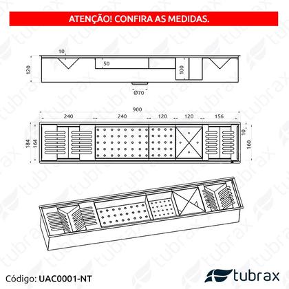 Imagem de Canal organizador úmido de cozinha com tampa em inox 304 com 5 módulos 90x18