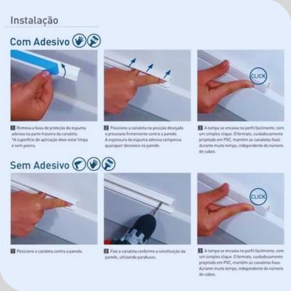 Imagem de Canaleta PVC Branca p/ Cabos 2x1cm 1m Fita Dupla s/ Divisão
