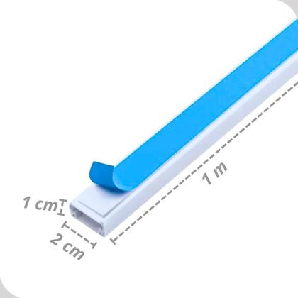 Imagem de Canaleta PVC Branca p/ Cabos 2x1cm 1m Fita Dupla s/ Divisão