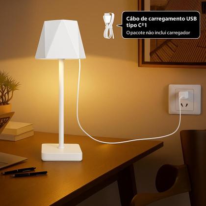 Imagem de Candeeiro de Mesa Recarregável Lâmpada Luminária Sem Fios Branco 3 Tons de Luz