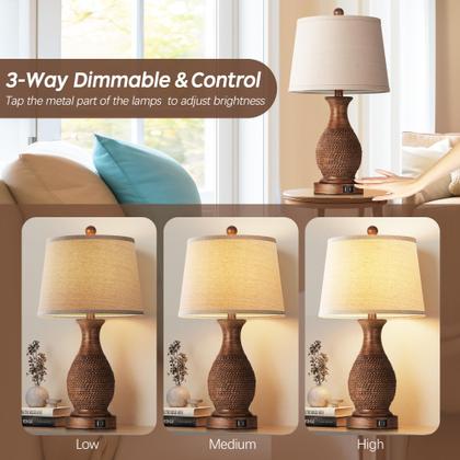 Imagem de Candeeiros de mesa PARTPHONER Conjunto de 2 cabeceiras com portas de carregamento USB