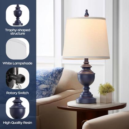 Imagem de Candeeiros de mesa PARTPHONER Retro, conjunto de 2 com tons de branco, azul