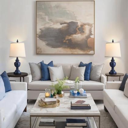 Imagem de Candeeiros de mesa PARTPHONER Retro, conjunto de 2 com tons de branco, azul