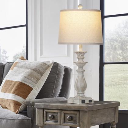 Imagem de Candeeiros de mesa Rinweey 28" Farmhouse, conjunto USB regulável de 3 vias