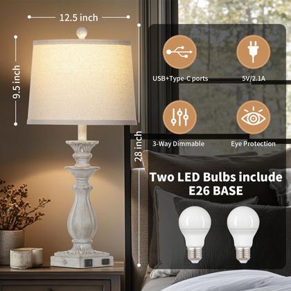 Imagem de Candeeiros de mesa Rinweey 28" Farmhouse, conjunto USB regulável de 3 vias