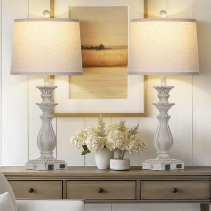 Imagem de Candeeiros de mesa Rinweey 28" Farmhouse, conjunto USB regulável de 3 vias