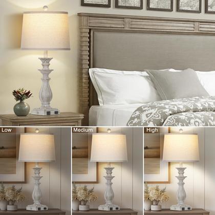 Imagem de Candeeiros de mesa Rinweey 28" Farmhouse, conjunto USB regulável de 3 vias