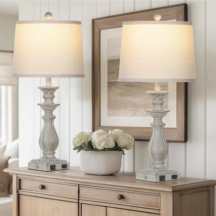 Imagem de Candeeiros de mesa Rinweey 28" Farmhouse, conjunto USB regulável de 3 vias