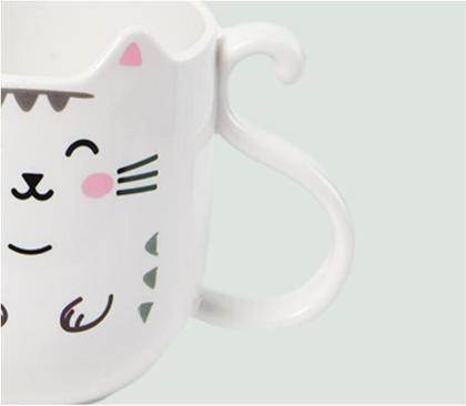 Imagem de Caneca 300Ml Copo Plástico Reforçado Gato Chá Café Branca