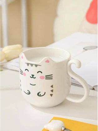 Imagem de Caneca 300Ml Copo Plástico Reforçado Gato Chá Café Branca