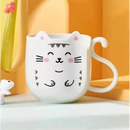 Imagem de Caneca 300Ml Copo Plástico Reforçado Gato Chá Café Branca