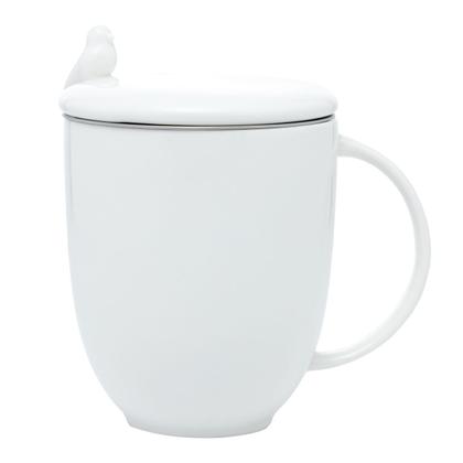 Imagem de Caneca 350ml de porcelana com tampa e infusor Birds Branco Wolff - 17420