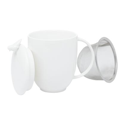 Imagem de Caneca 350ml de porcelana com tampa e infusor Birds Branco Wolff - 17420