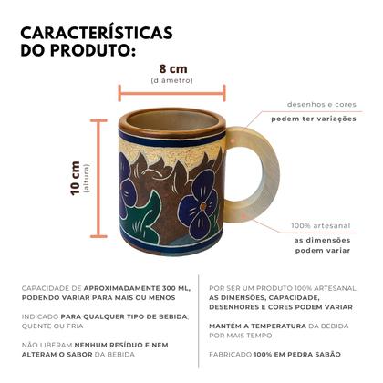 Imagem de Caneca Café Pedra Sabão Floral 300 ml Bebidas Quentes Frias