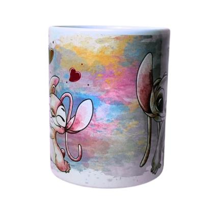 Imagem de Caneca Café Porcelana Personalizada Casal Stitch 325ml  Artesanal