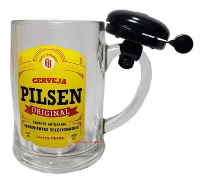 Imagem de Caneca Chopp com Campainha Sino para Bebidas Cerveja e Pilsen Copo em Vidro com Alça