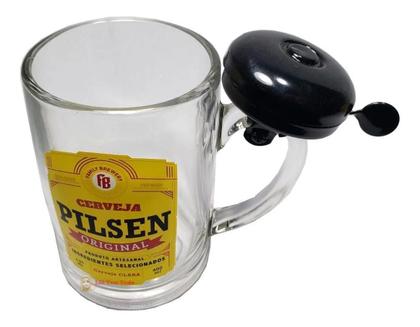 Imagem de Caneca Chopp com Campainha Sino para Bebidas Cerveja e Pilsen Copo em Vidro com Alça