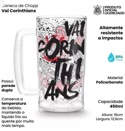 Imagem de Caneca Chopp Corinthians Timão 700ml Oficial Time
