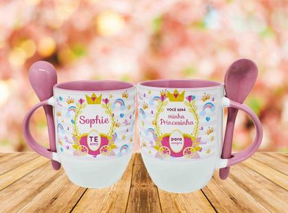 Imagem de Caneca Colher Rosa Little Princess Princesa e Unicórnio