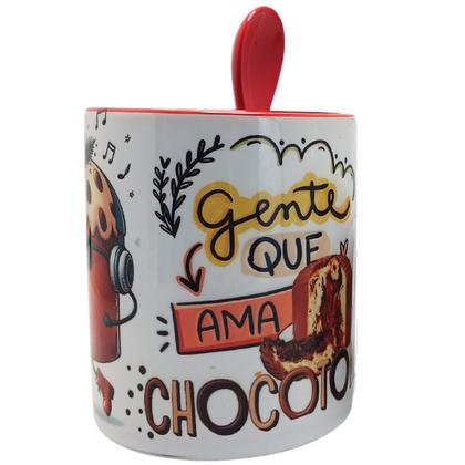 Imagem de Caneca com colher decorativa Gente que ama Chocotone com chaveiro