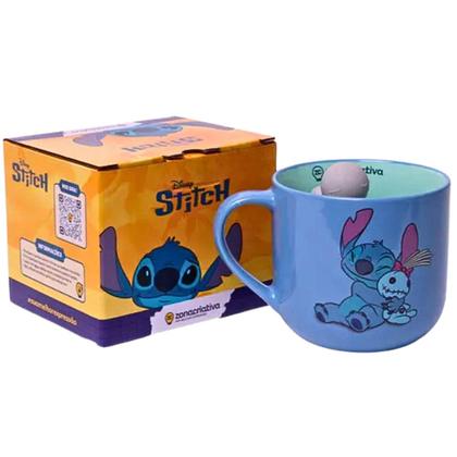 Imagem de Caneca com Infusor Stitch 350 ml Azul Chá Café Boneco Silicone