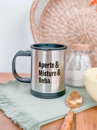 Caneca Copo Mixer De Inox Com Tampa 380 Ml Lyor Imagem de Caneca Copo Mixer De Inox Com Tampa 380 Ml Lyor