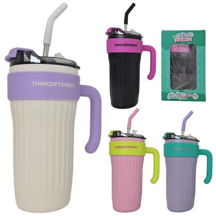 Imagem de Caneca Copo Térmico 860ml Aço Inox com Tampa Canudo e Alça