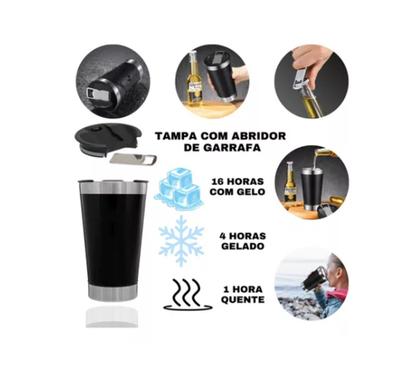 Imagem de Caneca Copo Térmico Inox Cerveja 510 Ml Com Tampa E Abridor
