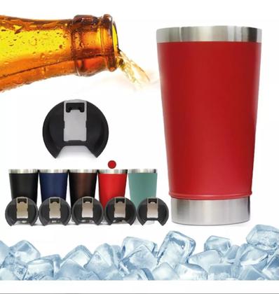 Imagem de Caneca Copo Térmico Inox Cerveja 510 Ml Com Tampa E Abridor