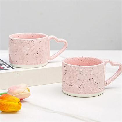 Imagem de Caneca De Cerâmica Em Forma De Coração Rosa 300ML Estilo Coreano Com Alça Para Café Da Manhã, Leite,
