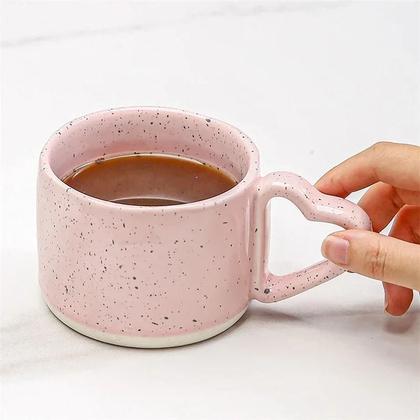 Imagem de Caneca De Cerâmica Em Forma De Coração Rosa 300ML Estilo Coreano Com Alça Para Café Da Manhã, Leite,