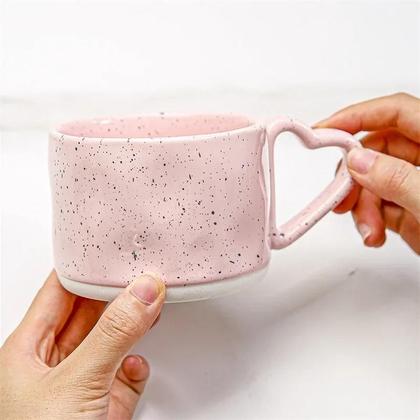 Imagem de Caneca De Cerâmica Em Forma De Coração Rosa 300ML Estilo Coreano Com Alça Para Café Da Manhã, Leite,