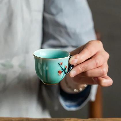 Imagem de Caneca De Chá De Cerâmica Com Padrão De Ameixa, Pequenas Canecas De Café Com Alça, Conjunto De Chá