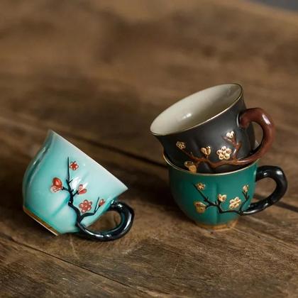 Imagem de Caneca De Chá De Cerâmica Com Padrão De Ameixa, Pequenas Canecas De Café Com Alça, Conjunto De Chá
