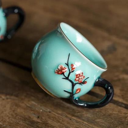 Imagem de Caneca De Chá De Cerâmica Com Padrão De Ameixa, Pequenas Canecas De Café Com Alça, Conjunto De Chá