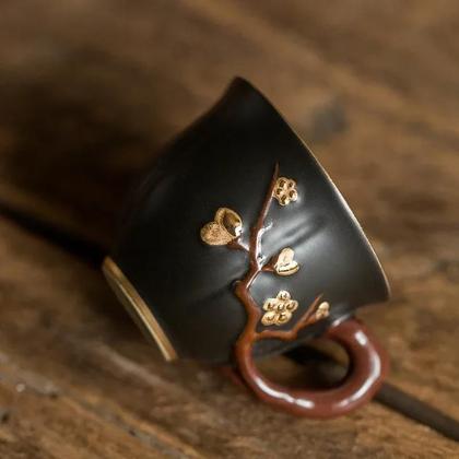 Imagem de Caneca De Chá De Cerâmica Com Padrão De Ameixa, Pequenas Canecas De Café Com Alça, Conjunto De Chá