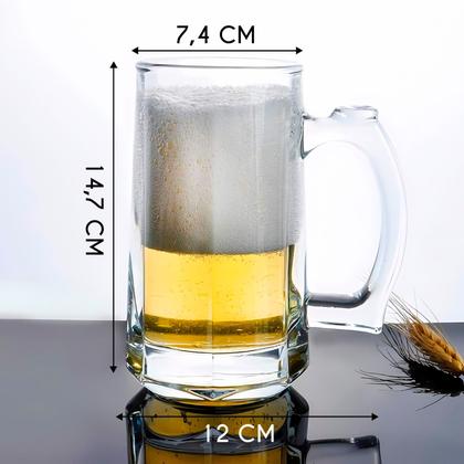 Imagem de Caneca De Chopp Cerveja 380 Ml Kit 4 Unidades Conjunto Copos De Vidro Com Alça